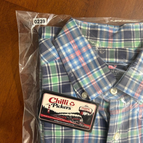 Vineyard Vines Murray Shirt Mens Medium Blue Green Pink Plaid Button Down Cotton - Picture 9 of 9